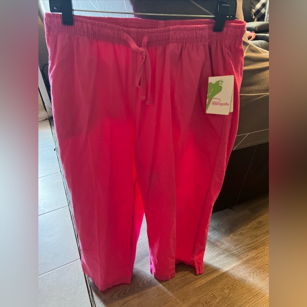 Pappagallo Capri Pants Size L Womens Cotton Linen Pink S